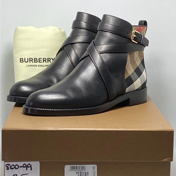 Burberry Pryle House Check & Leather Ankle Boots size 38 - Picture 7 of 11